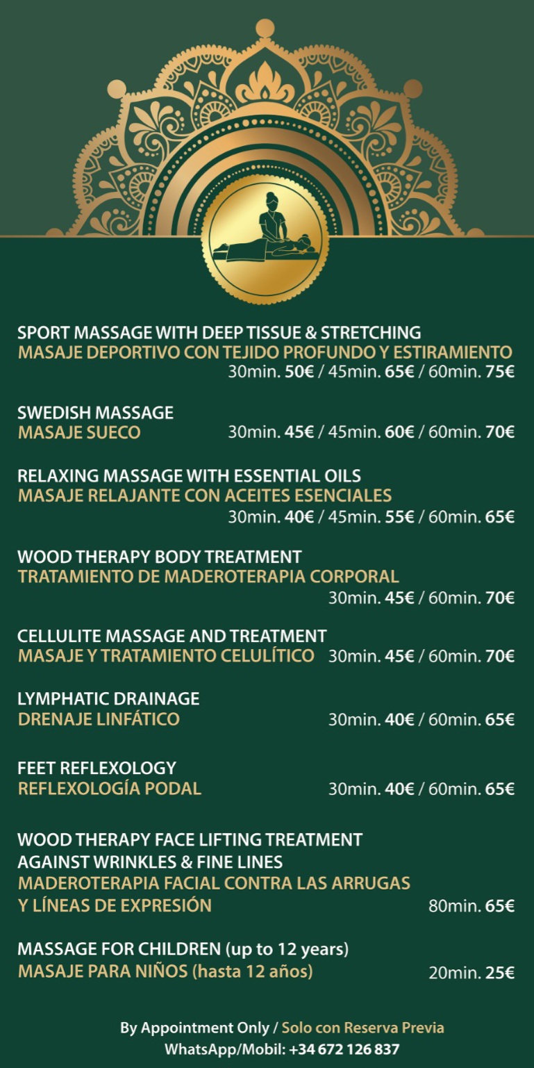 Massage price list